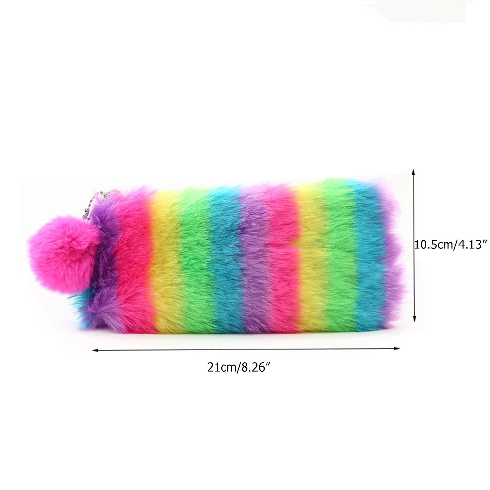 1 Pcs Rainbow Color Plush Pencil Case Travel Makeup Bags Pompom Ball Decor Women Bag | Багаж и сумки
