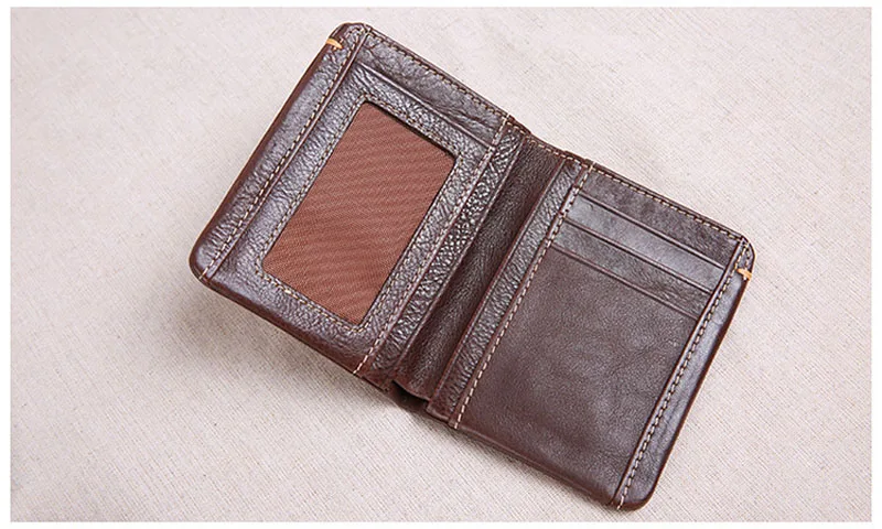 AETOO Wallet men's short leather super thin youth first layer cowhide handmade simple soft leather wallet vertical mini wallet