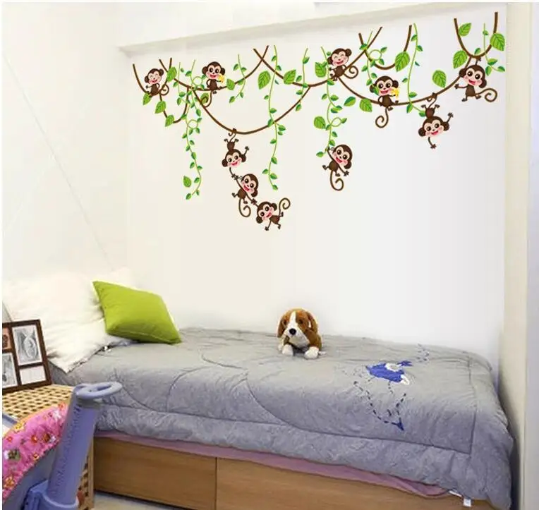 Наклейка на стену с мультяшными животными наклейки Обезьянами для детской