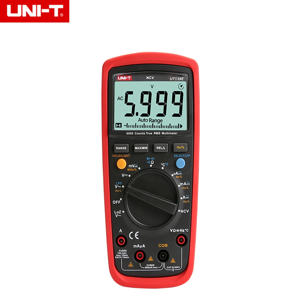 

UNI-T UT139E True RMS Digital Multimeter CAT III 600V Temperature Probe LPF pass filter LoZ low impedance input + black bag