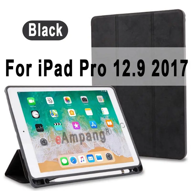 Black for 12.9 2017 Чехол для Apple iPad Pro 12,9 12," Чехол Премиум кожа крокодиловый узор Смарт бодрствующий сон Funda+ карандаш держатель - Цвет: Black for 12.9 2017