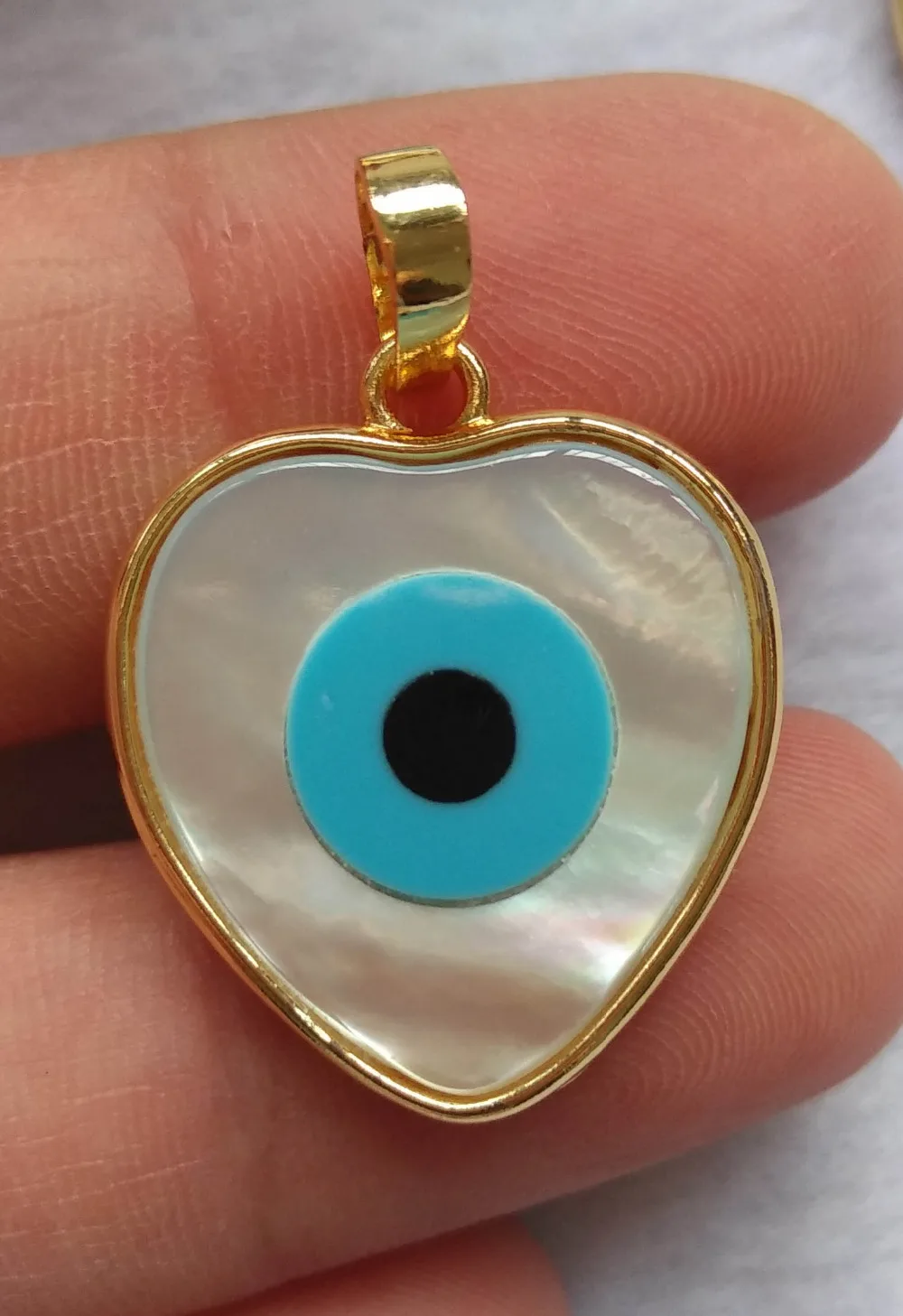 

25mm Genuine Mop Shell Jewelry beasd heart evil eye brass gold pendant 2pcs