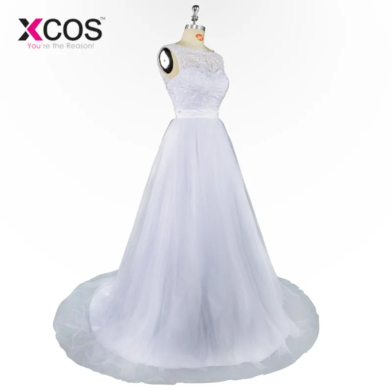 XCOS robe de mariage/Новинка 2018 года кружевное фатиновое платье с круглым вырезом и
