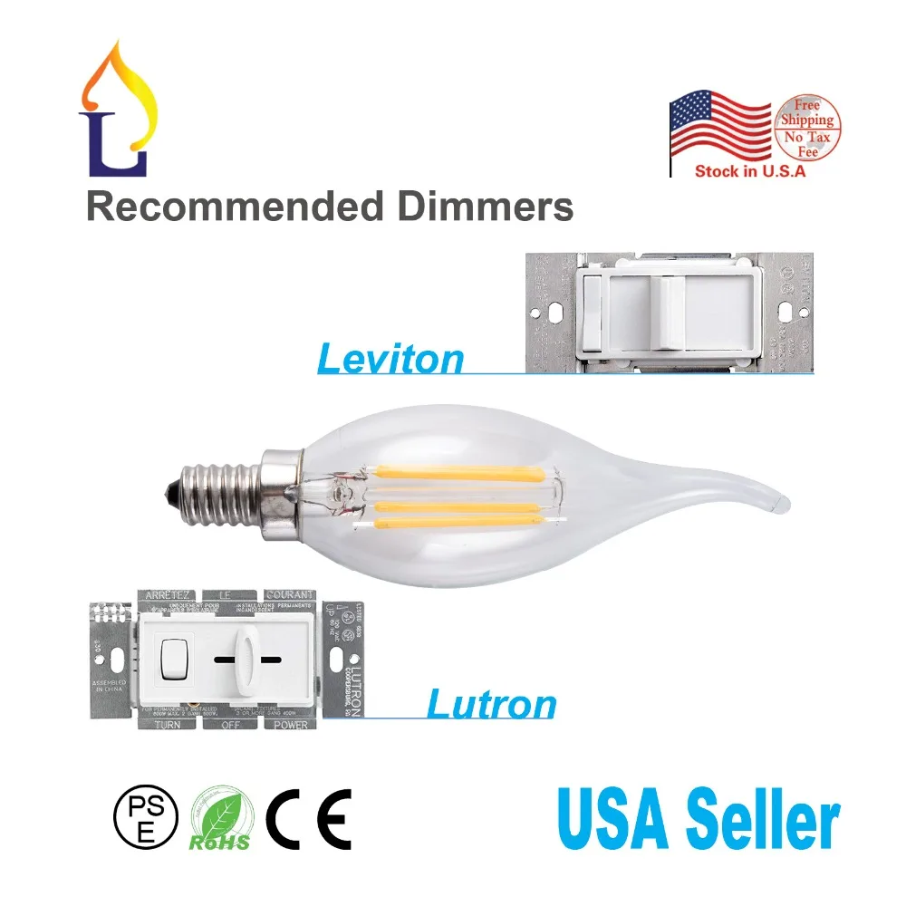 Made in China Dimmable Candelabra LED Bulbs 2700K Flame Tip E12 Bulb for Indoor Lamp | Лампы и освещение