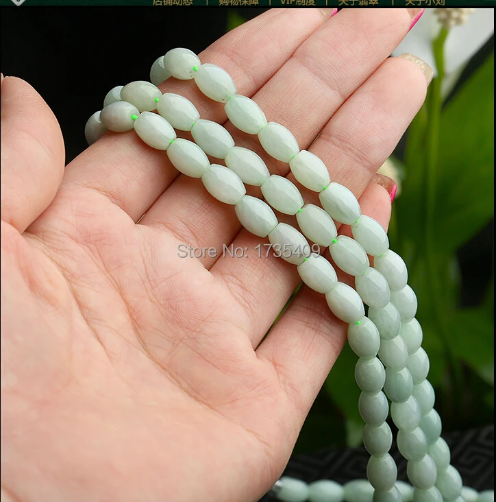 

19 Inch Length 100% Natural Green /Jadeite Olive shaped 9mm Beads Necklace