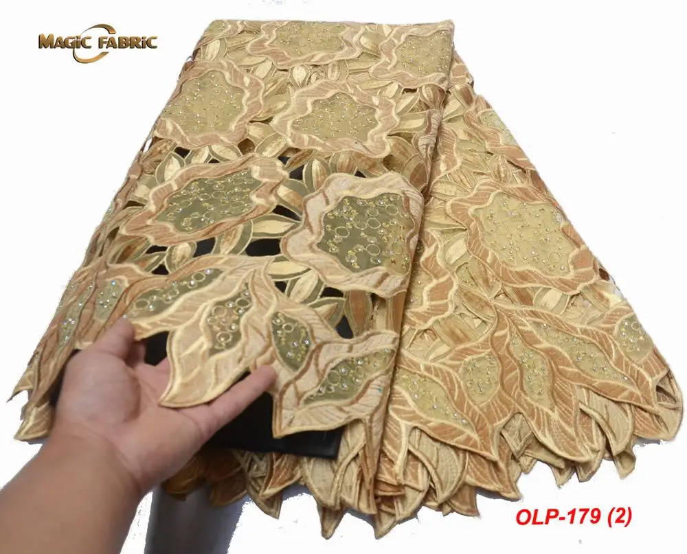 

Fashion Nigerian Party Dress High Quality African Fabric Lace Embroidery Organza Lace Fabric With Sequins 5yards OLP-179