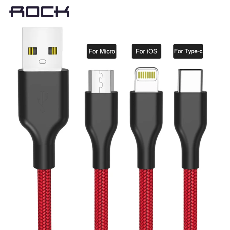 Нейлоновый Плетеный usb-кабель ROCK для iPhone Xs Max кабель Micro USB быстрой зарядки Samsung Xiaomi