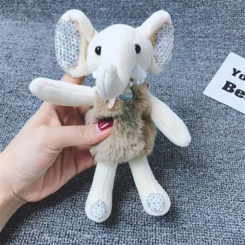 Cartoon cute plush rhinestone elephant doll keychain pendant toys ladies car bag Christmas birthday gift | Игрушки и хобби