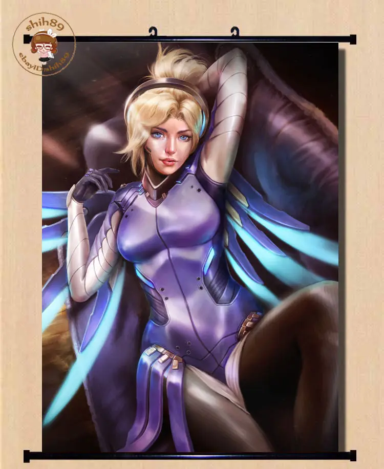 Игра Overwatch OW Sexy Mercy домашний Декор постер настенная прокрутка росписи|mural print|decor wall