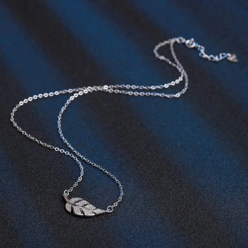 Luxury 925 Sterling Silver Necklace Fashion Setting Leaf Pendant For Clear Women Leaves Pendants &amp Necklaces Jewelry | Украшения и
