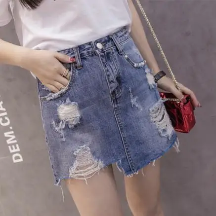 Летняя джинсовая юбка женская с высокой талией неровными краями Женская Мини
