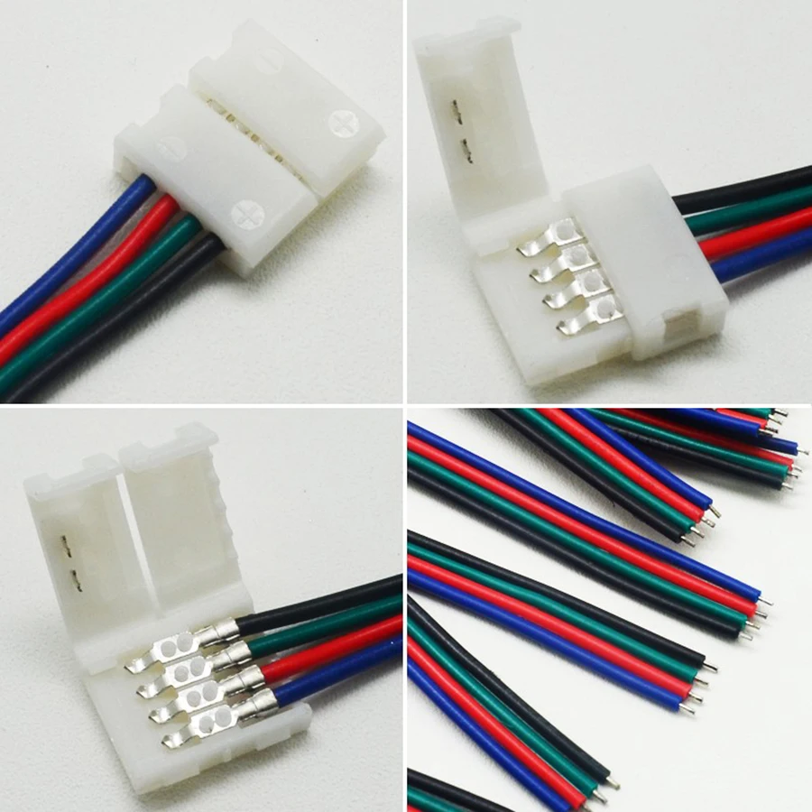 100 шт. аксессуары для подключения светодиодной ленты 10 мм 4pin RGB без пайки кабель печатной платы гибкий зажим светодиодный разъем для SMD 5050 3528 светодиодные ленты
