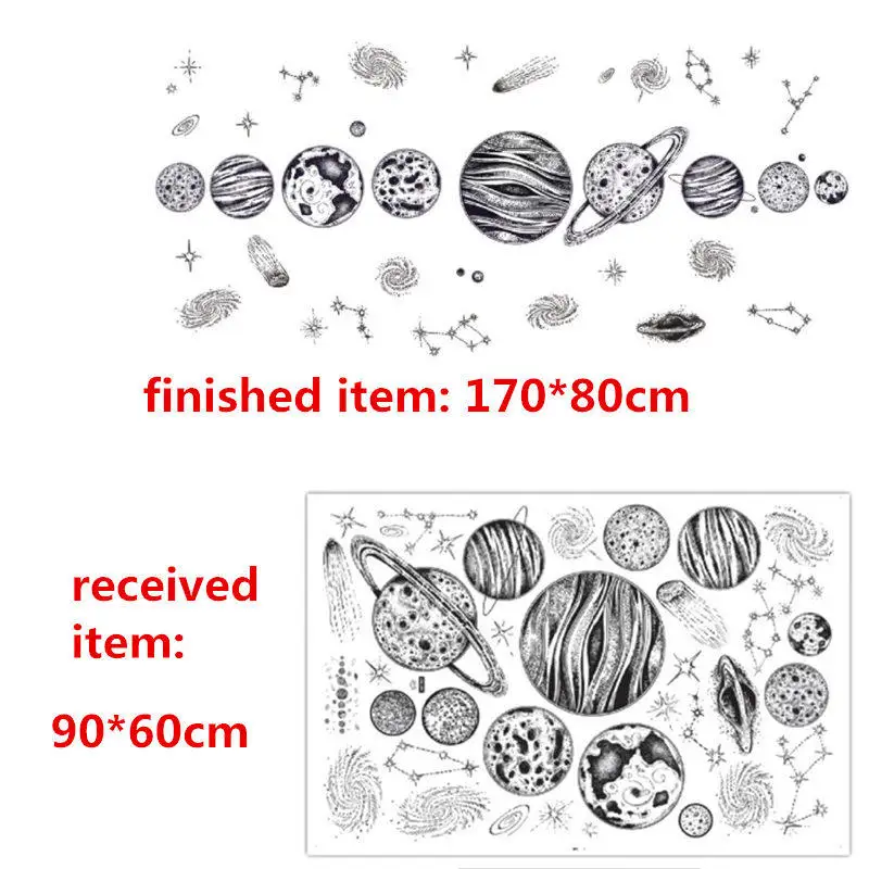 Cartoon Black Sketch Space Planet Wall Sticker Removable Self-adhesive Wallpaper Mural Decal Stars Kids Room Bedroom Decoration | Дом и сад