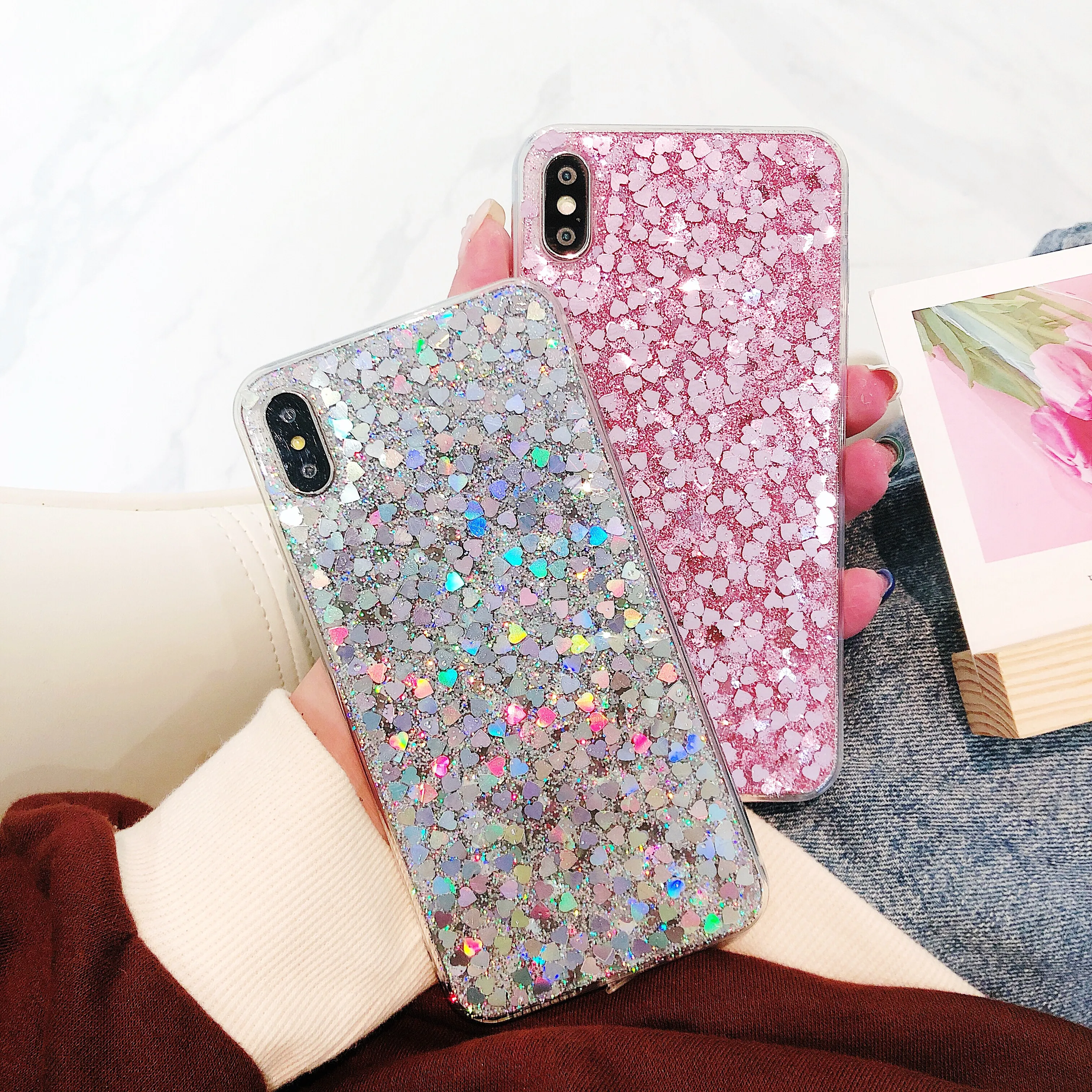 PEIPENG Love Heart чехол для телефона iphone 6 6S 7 8 Plus X XS MAX XR Блестящий силиконовый мягкий |