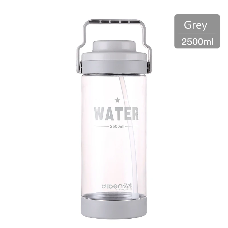 Grey-2500ml 3000 мл бутылка для воды с соломинкой большая емкость пластиковые спортивные бутылки для тренировок кемпинга фитнеса BPA ручка для напитков - Цвет: Grey-2500ml