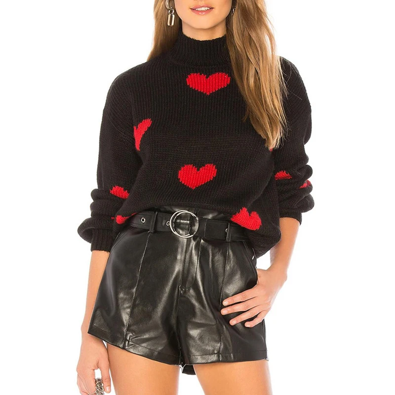 Короткий женский свитер с высоким воротом новинка 2019 модный рукавом-фонариком и