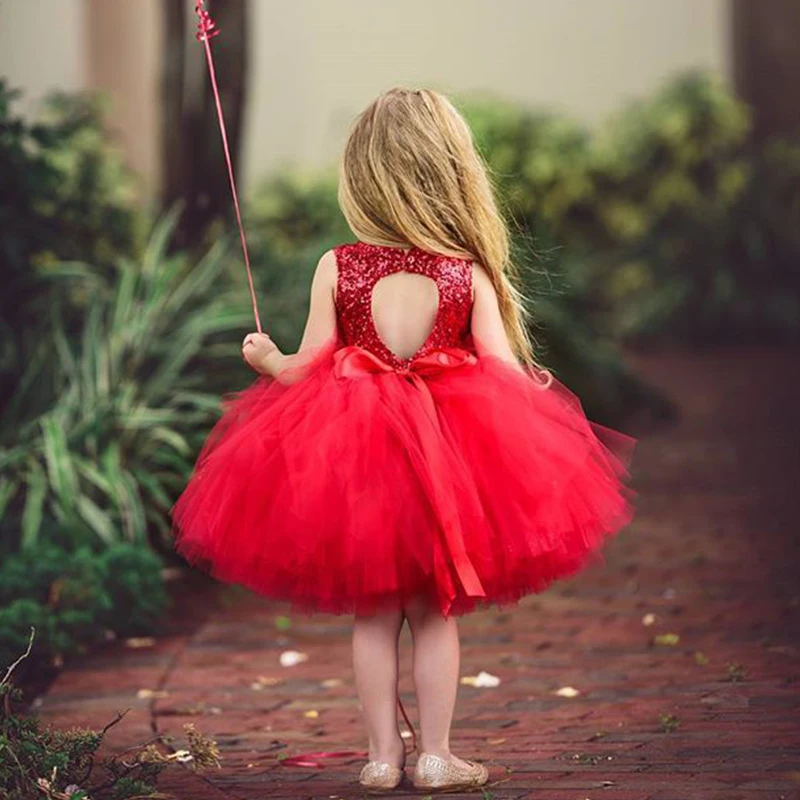 Summer Baby Girls Princess Kids Clothes Sleeveless Sequins Party Dress For Girl Tutu Tulle Back Hollow Out Formal Dresses | Детская
