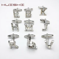huishi silver color 26 letters alphabet cufflinks for mens shirt copper color fashion silver alphabet letter designs cufflink