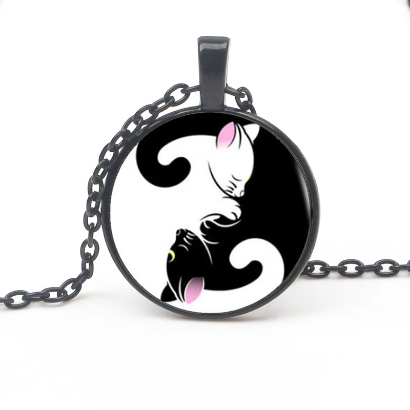 Винтажное ожерелье с кулоном Yin Yang Tai Chi Cat стеклянная круглая цепочка ювелирные