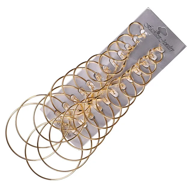 Hoop Earrings 3 метра 12 пар серьги обручи большие круглые серьги Модные ювелирные изделия для женщин серьги корейские женские панк ювелирные изделия Хип-хоп девушка - Окраска металла: Hoop Earrings