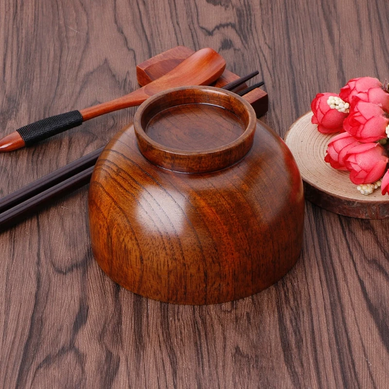 

Natural Jujube Wooden Rice Soup Bowl Food Containter Kitchen Utensil Tableware