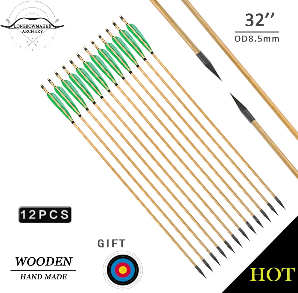 Longbowmaker 12X Охота традиционные деревянные стрелы зеленый Стрелка Parabolic Турции Перо