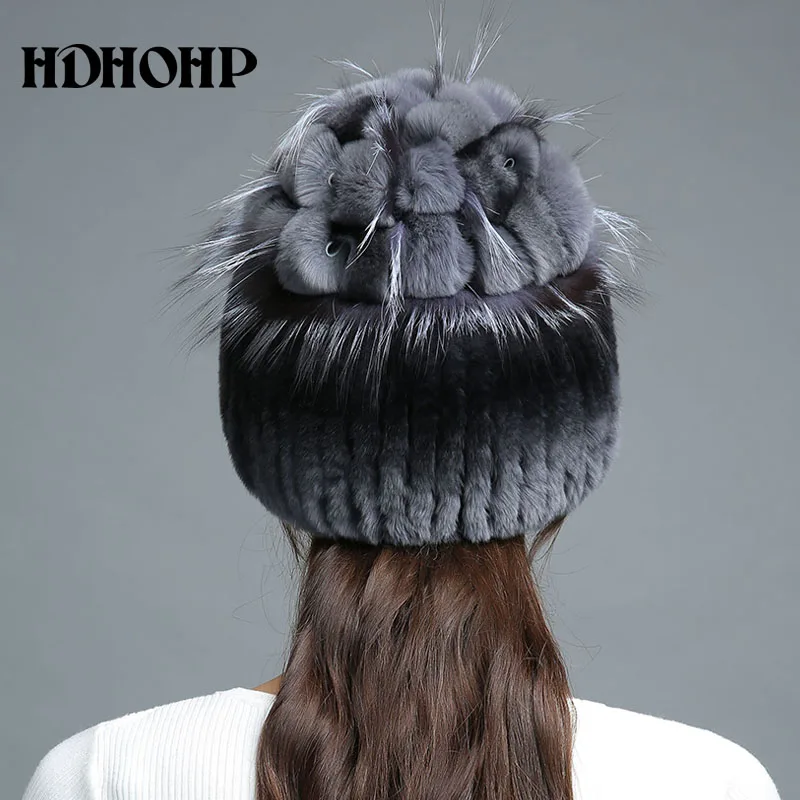 HDHOHR 2017 зимние женские теплые шапки из натурального меха кролика рекс