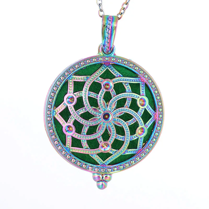Aromatherapy diffusion necklace color life tree flower essential oil aromatherapy small box pendant necklace with 1 felt SC369 - Окраска металла: color