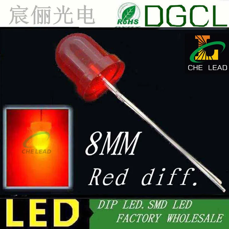 (CE & Rosh) Красный рассеянный 8 мм фотоиндикатор 2 0 в 15 20 мА 100 шт. Бесплатная