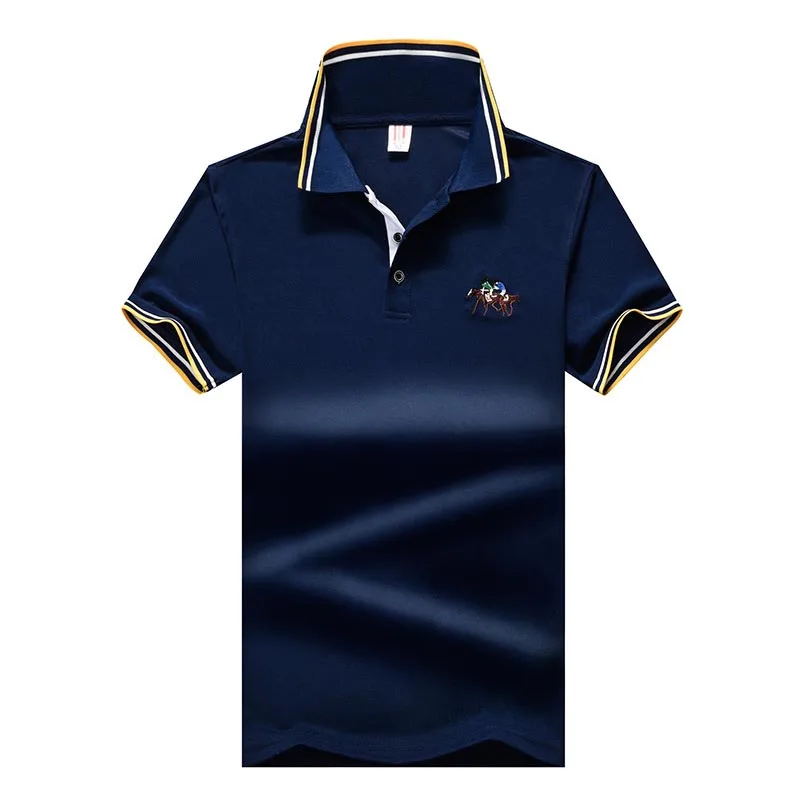Dark Blue Мужская рубашка поло размера плюс M-8XL,, летняя мужская рубашка поло с коротким рукавом и вышивкой лошади, Высококачественная брендовая Повседневная приталенная Мужская рубашка поло - Цвет: Dark Blue