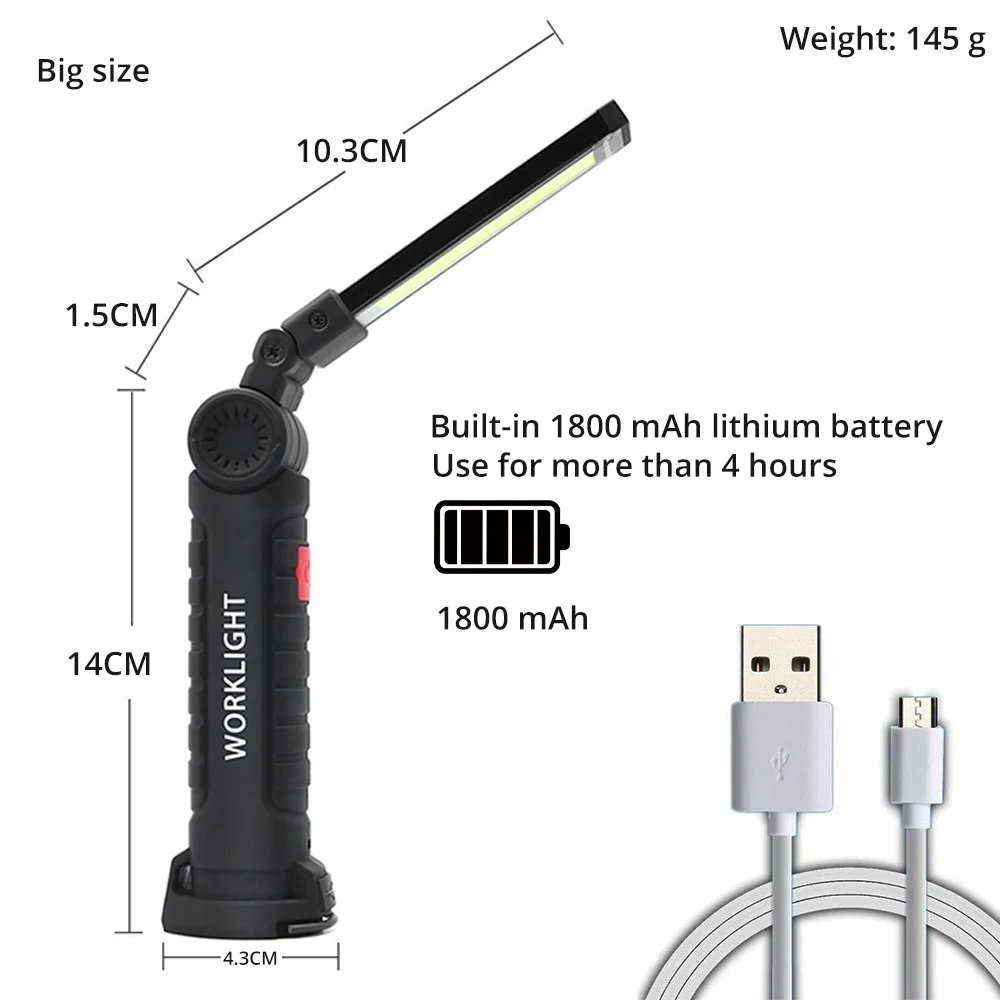 Big size COB светодиодный светильник-вспышка рабочий светильник USB Перезаряжаемый контрольный светильник 5 режимов задний магнит дизайн подвесной фонарь 2 размера водонепроницаемый - Испускаемый цвет: Big size