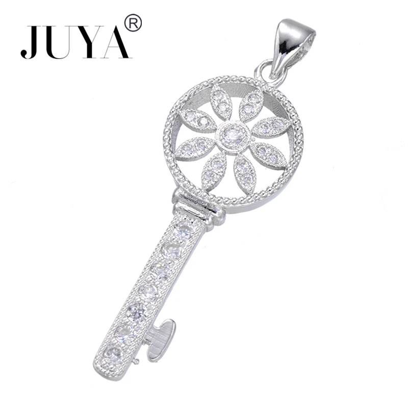 

Hot Fashion Luxury Cubic Zirconia Rhinestone Flower Key Pendant Charms Tiff Jewelry Making breloques bedels voor sieraden maken