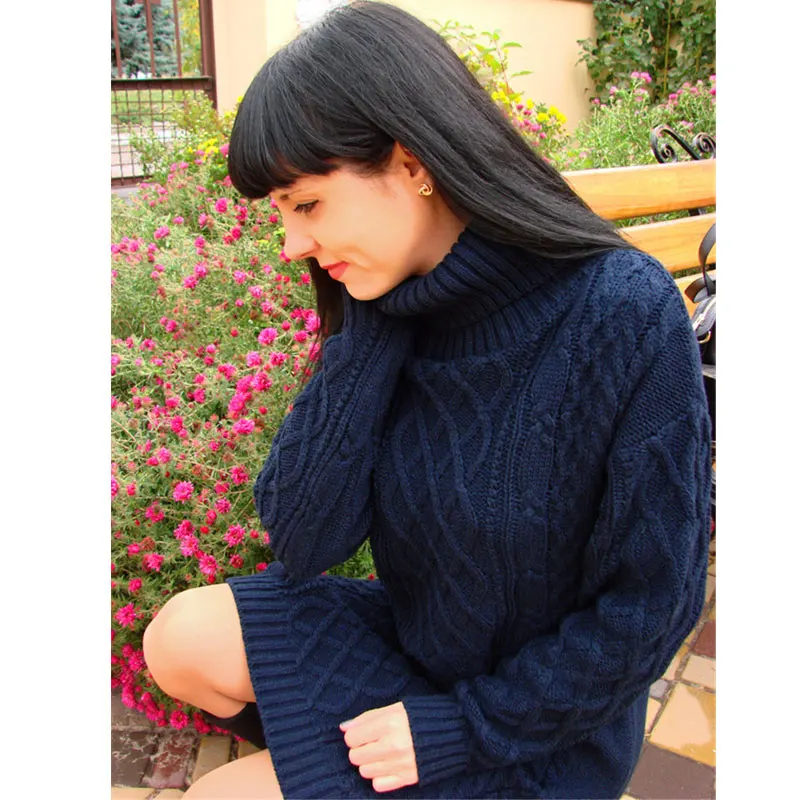 Knitted Winter Warm Dress 2017 Women Turtleneck Sweater White Dresses With Long Sleeve | Женская одежда