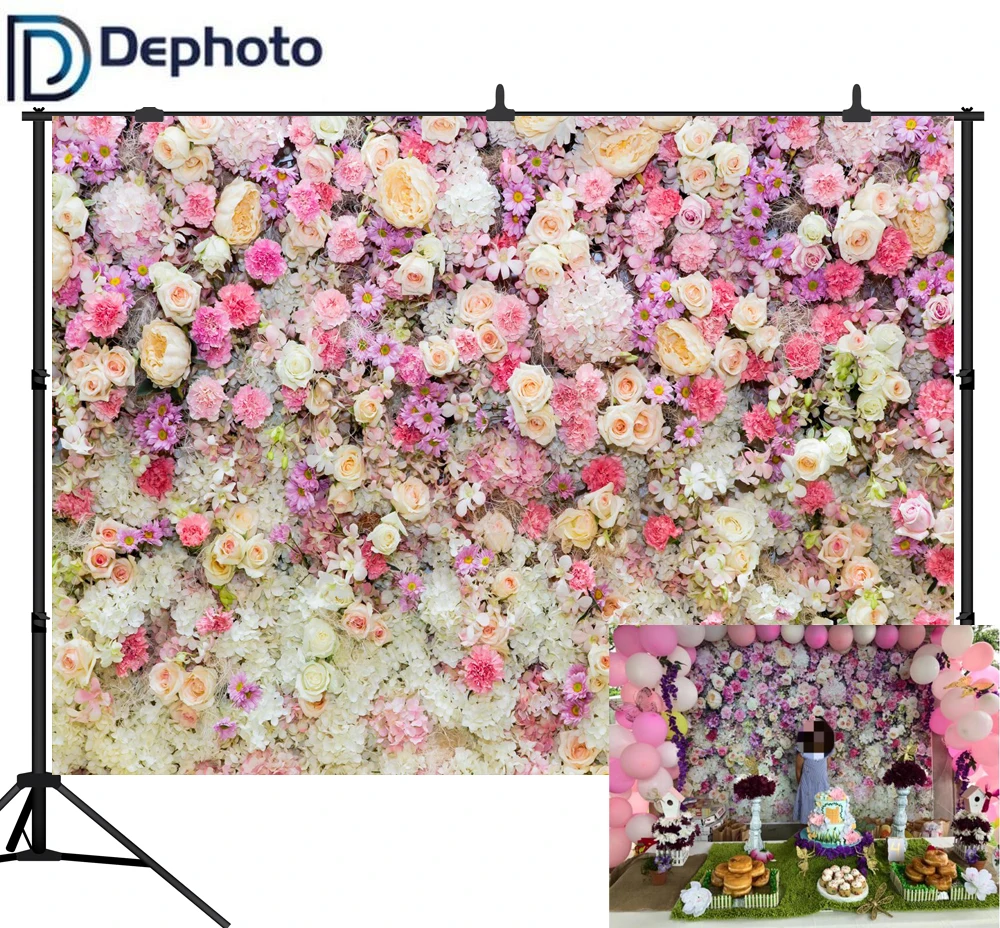 DePhoto фотография фон 3D Цветы Фон Свадьба День рождения Фото фоны для фотостудии