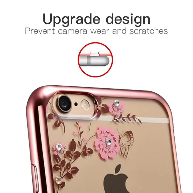 Шикарный цветочный силиконовый чехол для iPhone 7 Xs Max XR Роскошный со стразами X 6 8 6s