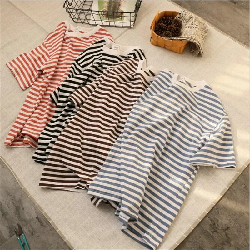 2018 сезон весна-лето новые свободные большие размеры полосатая хлопковая