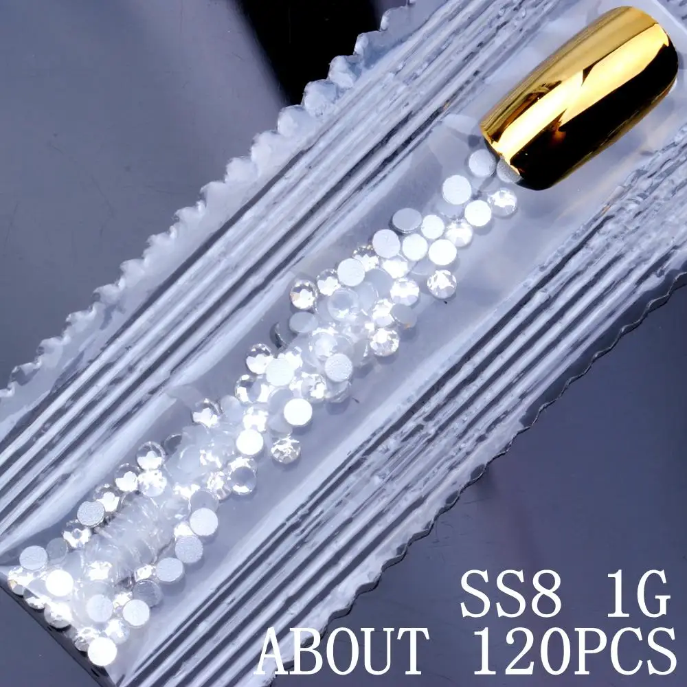 Clear ss8 1g DIY Бисер 6 г 1500 шт SS3-SS10 Хрустальные Стразы AB плоская задняя сторона Стразы для ногтей 3D не исправление инструмент для украшения ногтей для нейл-арта стекло - Цвет: Clear ss8 1g