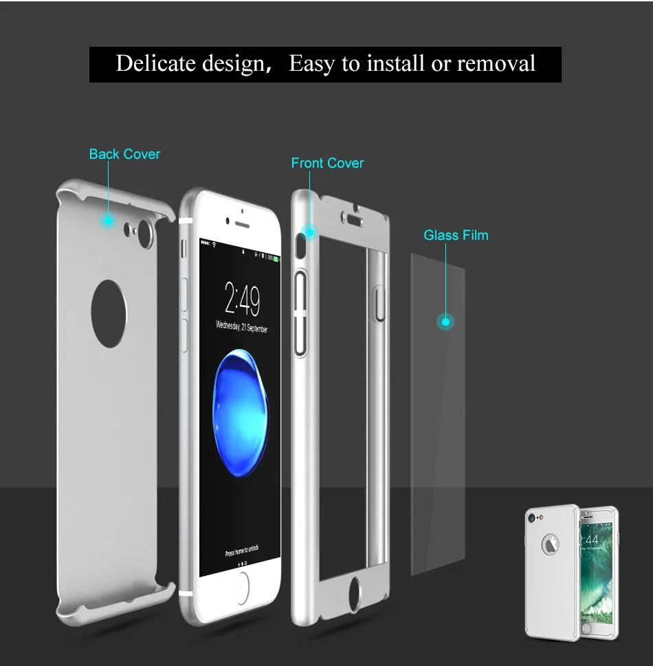 Adtismark 360 градусов полное покрытие чехол для iPhone 6 6S 7 8 плюс 5 5S SE Крышка из