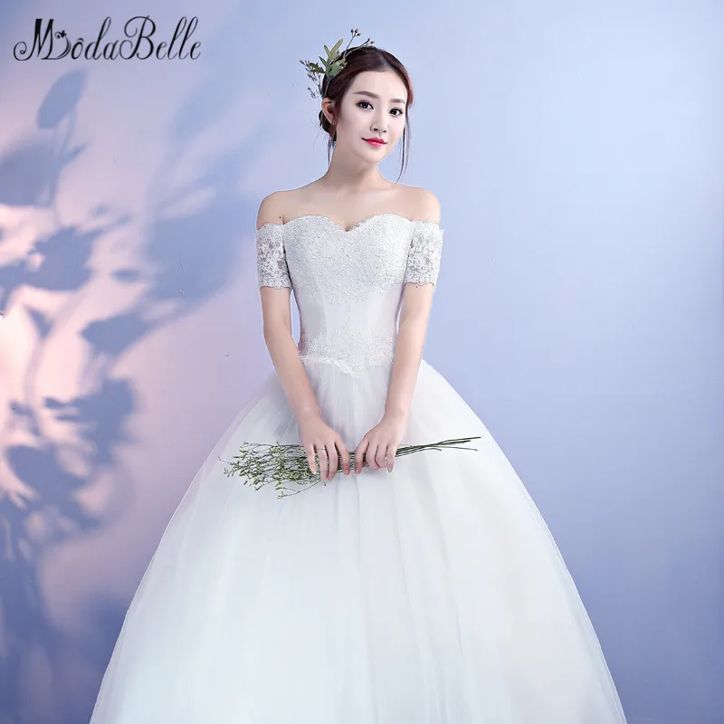 modabelle Lace Top Bodice Tulle Ball Gown Wedding Dresses With Short Sleeves 2018 New Arrival abiti da sposa Sexy Bridal Dress | Свадьбы и