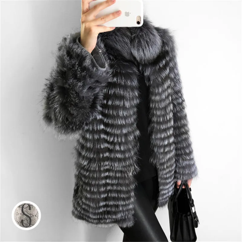 FURSARCAR 2021 New Natural Silver Fox Fur Coat Women Fur Collar Jacket For Female Fashion Winter Real  Fur Garment Lady