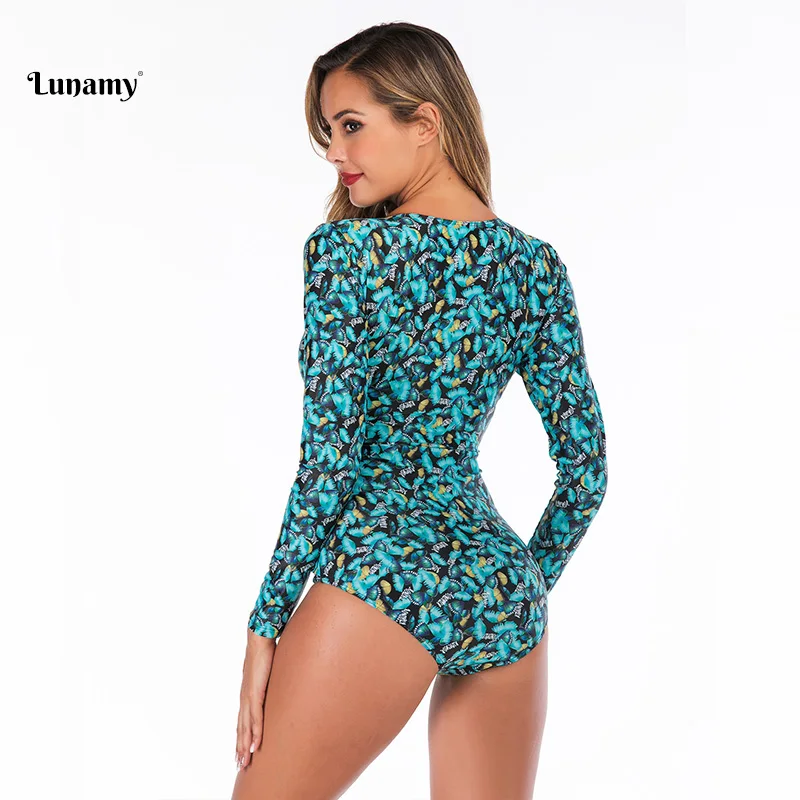 Lunamy, винтажный Цельный купальник с принтом, слитный купальник, Maillot De Bain Femme, сексуальный купальник на молнии спереди, женский купальник