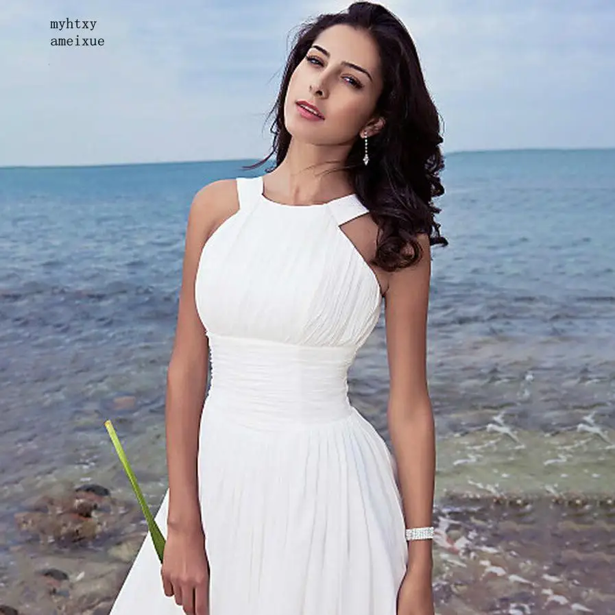 Плиссированные пляжные дешевые свадебные платья 2020 шифоновое свадебное платье с