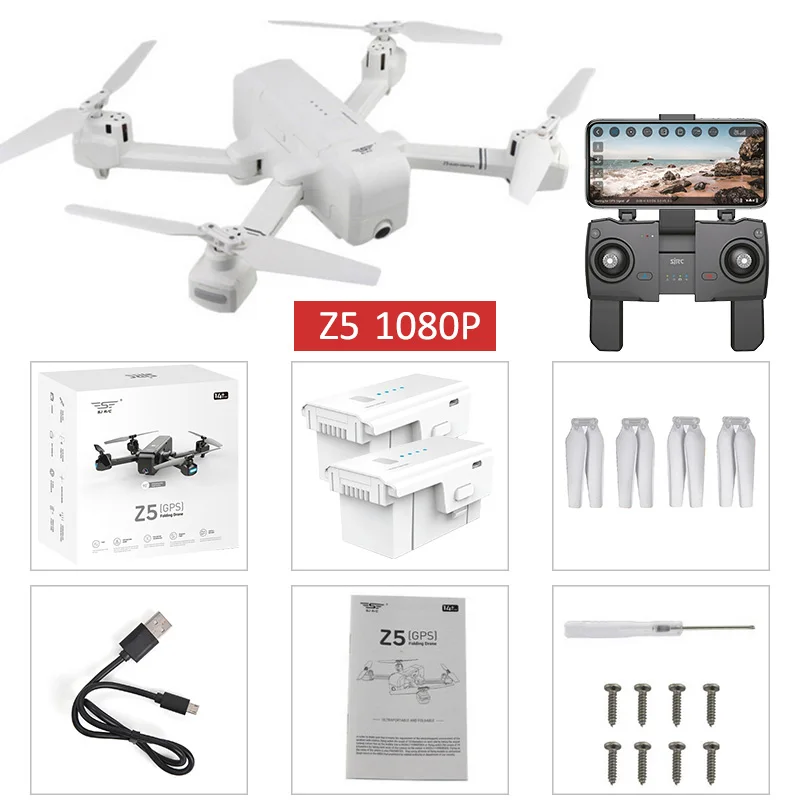 Квадрокоптер SJRC Z5 с камерой HD 720 P/1080 P gps, Дрон 2,4G/5G, Wi-Fi, FPV, удерживающий высоту, режим следования за мной, Вертолет vs Visuo XS812 - Цвет: 1080p White 2battery