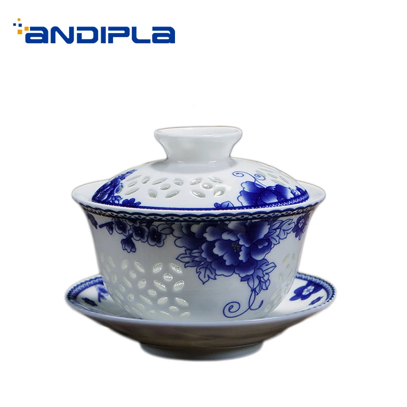 175 мл керамический фарфор Gaiwan ручная роспись Синие и белые цветы чаша ча для офиса