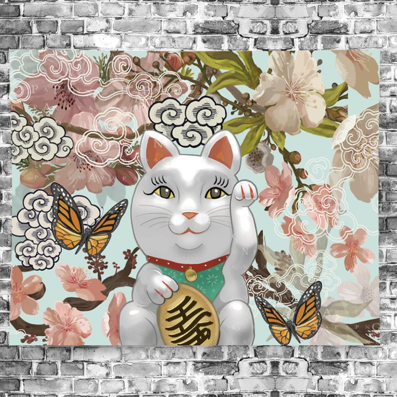 Японский стиль Zephyr Lucky Cat гобелен из макраме детская комната облако личности настенный Винтаж гобелены с узором домашний декор