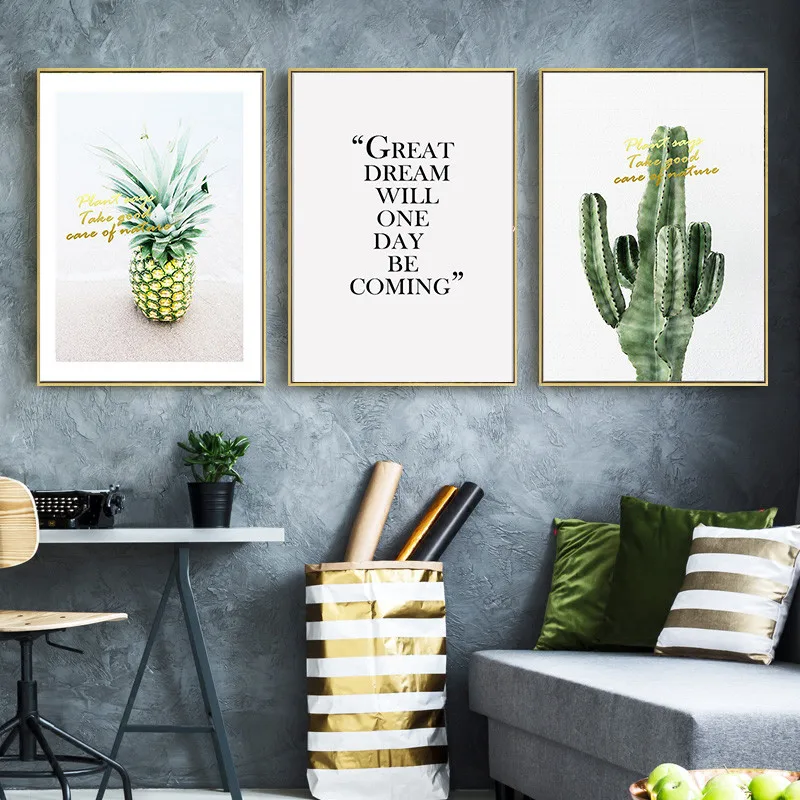 Настенная картина в виде растения кактуса ананаса букв постер печать для