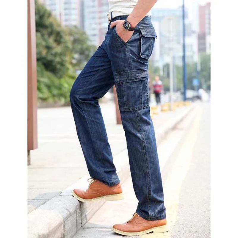 Модные джинсы Брюки Карго Для мужчин Брендовые джинсовые штаны прямые Свободные