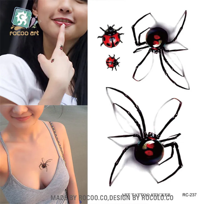 

harajuku waterproof temporary tattoos for lady women individuality 3d spider insect design tattoo sticker Free Shipping RC2237