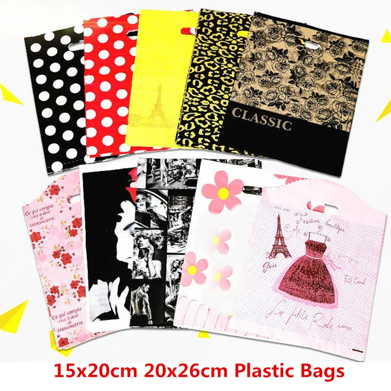 

10pcs 15x20cm 20x26cm Plastic Bags With Handles Shop Clothes Bag Cookie Gift Bags Christmas Party Candy Handmade Packaging Bags