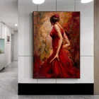 Современные абстрактные плакаты и принты, настенные картины на холсте, танцующая девушка в красном платье, декоративные картины для комнаты, стены